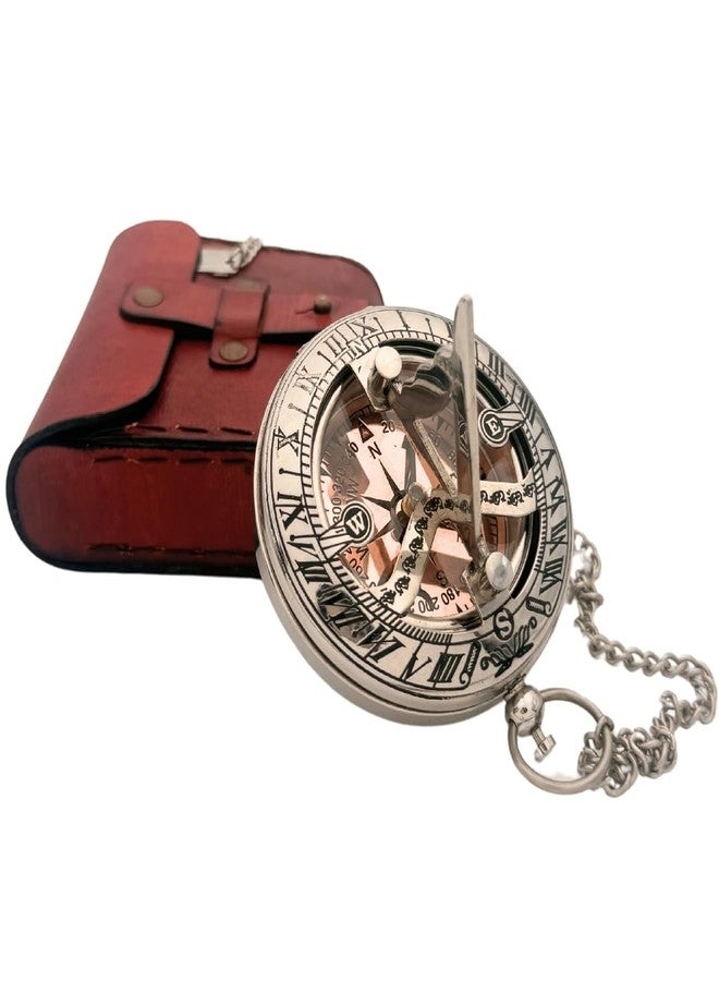 BAZROSS Handcrafted Vintage Brass Sundial Compass - Antique Nautical Sun Clock with Leather Case - Engraved Collectible Brass Compass Gift for Men - Christmas & Holiday Collection Gift - Image 2